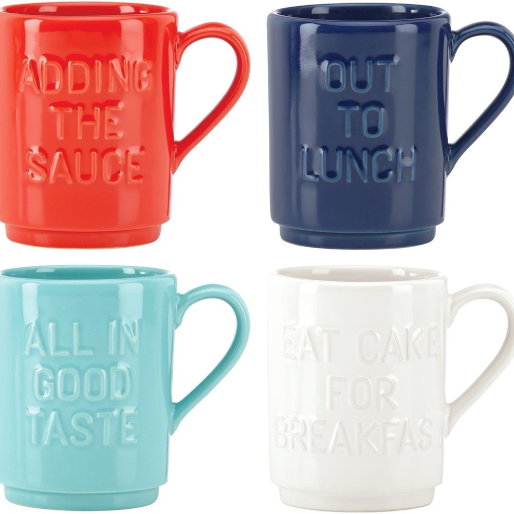Kate Spade Collaboration With Lenox “All In Good Taste” Stacking Ceramic Mug Set